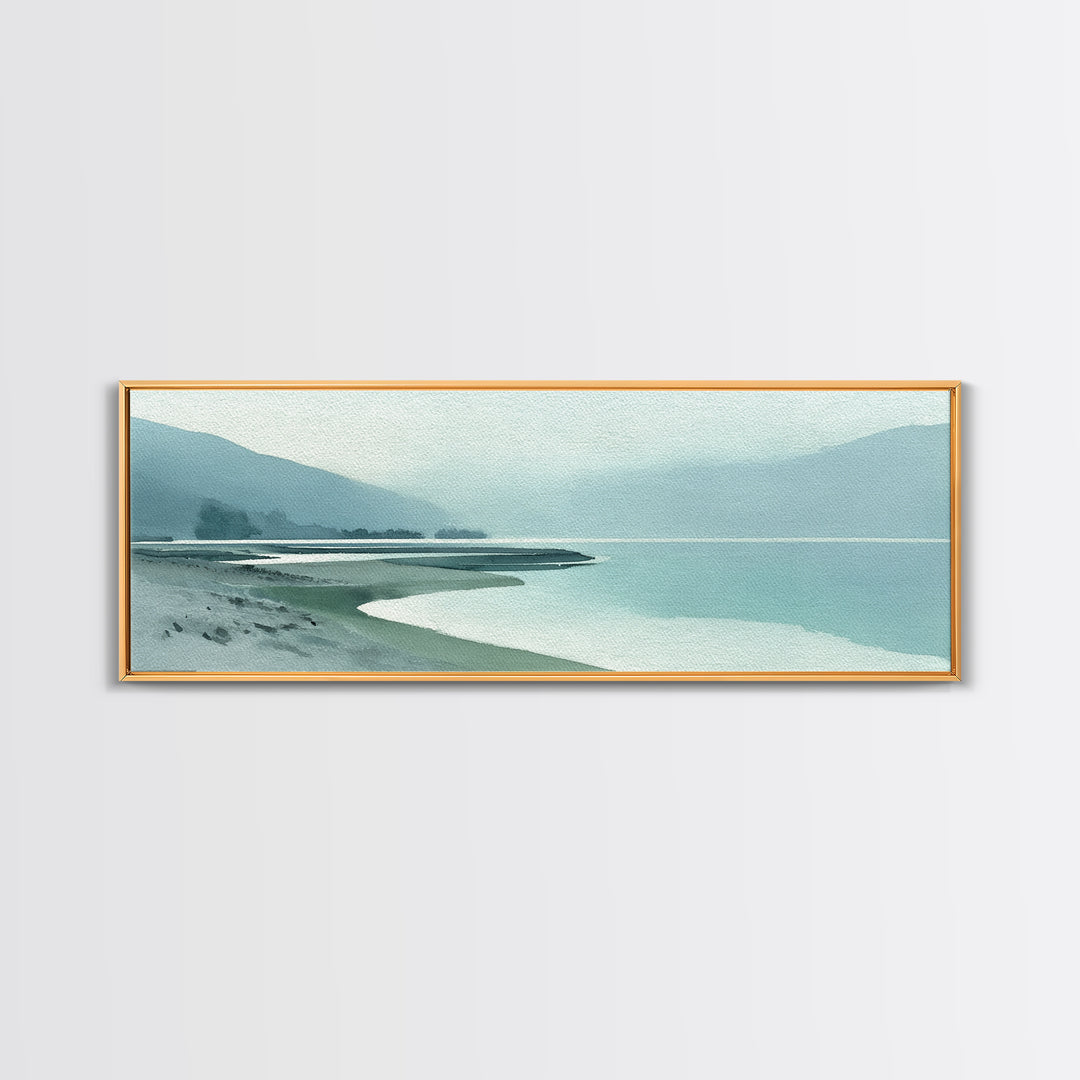 Misty Lake Scene Canvas Print, Bathroom Art, Dog Portrait, Bathroom Decor, Spa, Minimalist Wall Art, Bathroom Wallpaper, BAT-3x1-25