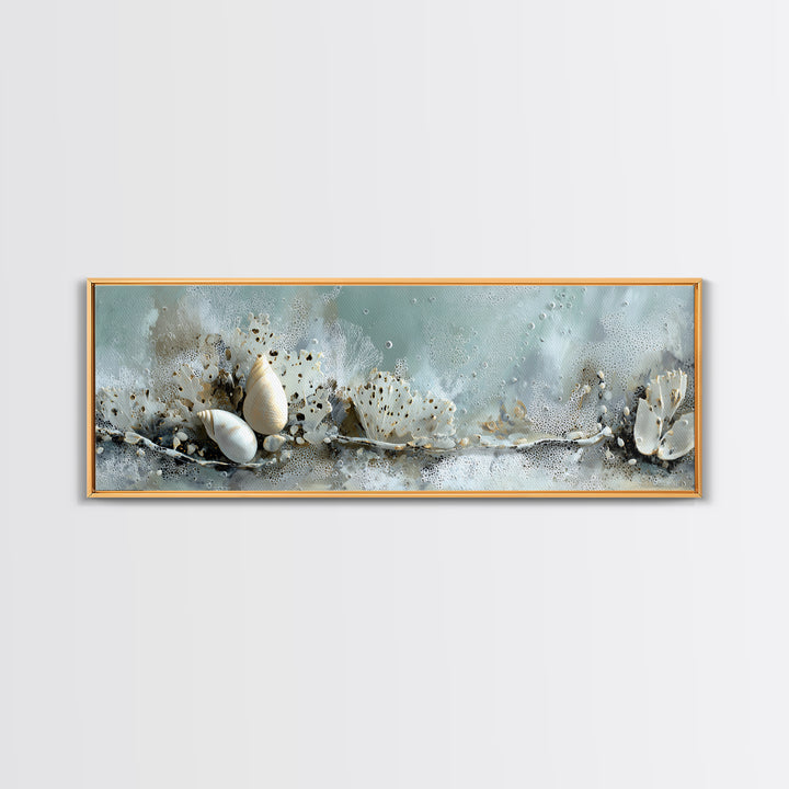 Coral and Shell Arrangement Framed Canvas Print, Bathroom Art, Modern Decor, Bathroom Decor, Fine Art, Spa, Home Decor, BAT-3x1-27