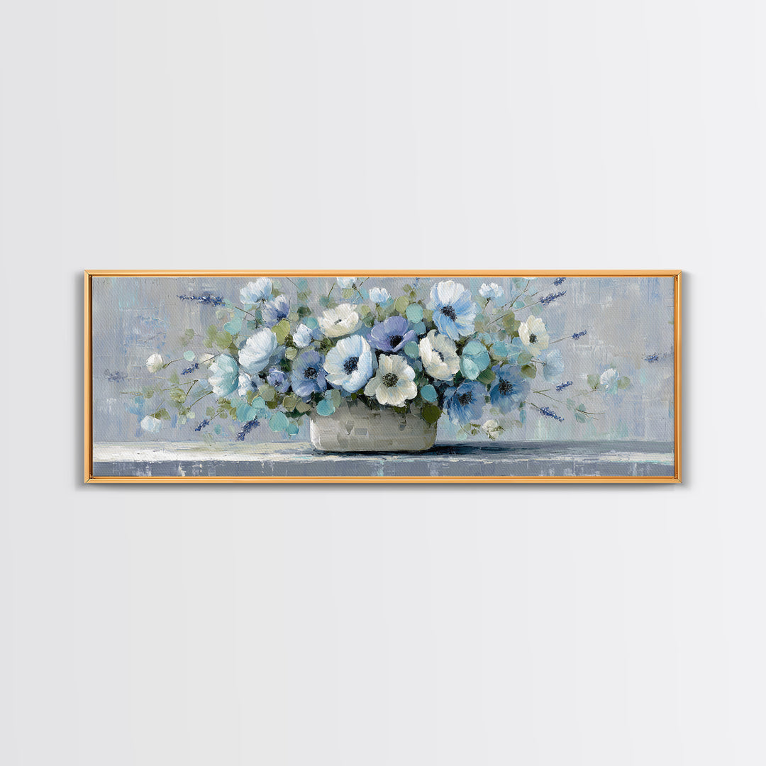 Lavender Sprigs in a Ceramic Vase Framed Canvas Print, Bathroom Art, Funny Bathroom Art, Bathroom Decor, Oil Painting, Spa, BAT-3x1-28