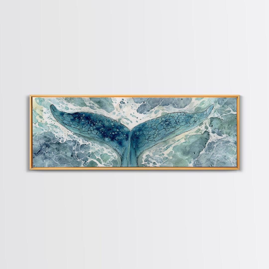 Watercolor Whale Tail Canvas Print, Bathroom Art, Fine Art Print, Bathroom Decor, Fine Art, Spa, Poster, Digital Art, BAT-3x1-31