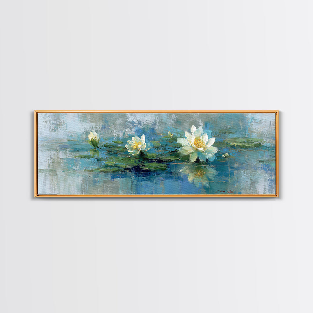Lotus Flower Floating on Calm Water Canvas Print, Bathroom Art, Trendy Wall Art, Bathroom Decor, Fine Art, Spa, BAT-3x1-36