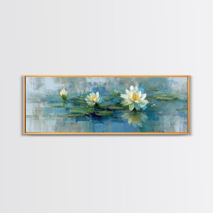 Lotus Flower Floating on Calm Water Canvas Print, Bathroom Art, Trendy Wall Art, Bathroom Decor, Fine Art, Spa, BAT-3x1-36