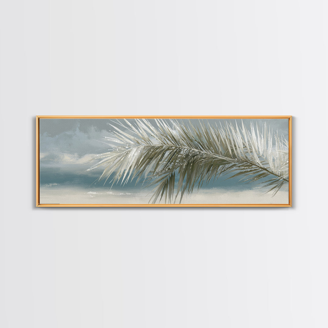 Simple Palm Frond on Off White Linen Canvas Print, Bathroom Art, Gallery Decor, Bathroom Decor, Fine Art, Spa, Minimalist Decor, BAT-3x1-39