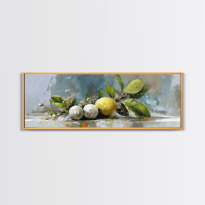 Lemon and Botanical Still Life Canvas Print, Bathroom Art, Wall Hanging, Bathroom Decor, Spa, Modern Art, Bathroom Art Decor, BAT-3x1-46