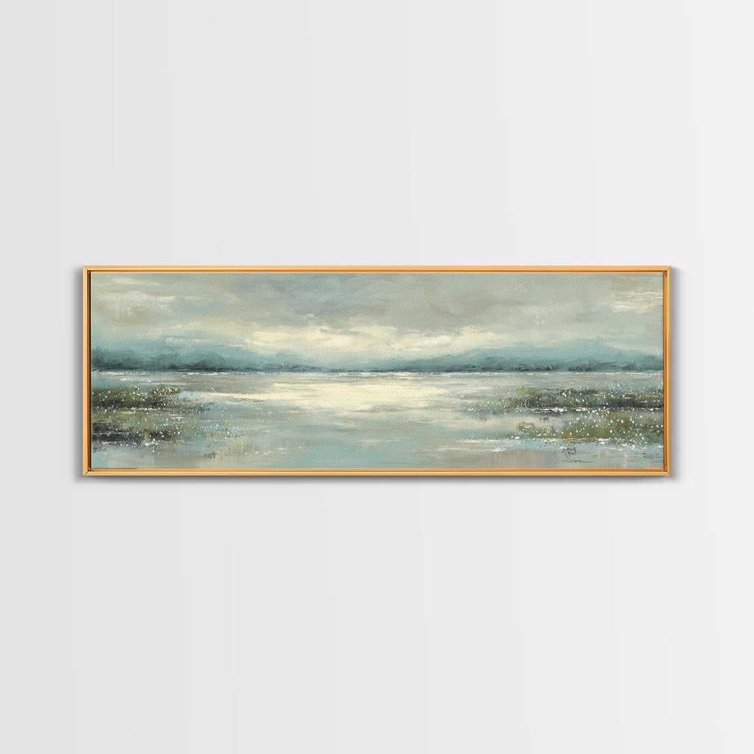 Misty Lake Scene Canvas Print, Bathroom Art, Dog Portrait, Bathroom Decor, Spa, Minimalist Wall Art, Bathroom Wallpaper, BAT-3x1-49