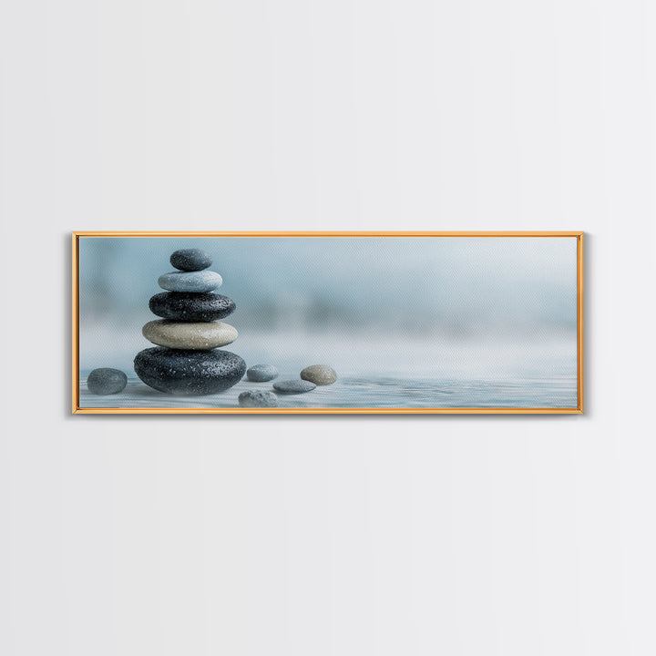 Monochrome Pebble Stack Framed Canvas Print, Bathroom Art, Poster, Bathroom Decor, Watercolor Art, Spa, Digital Print, BAT-3x1-5