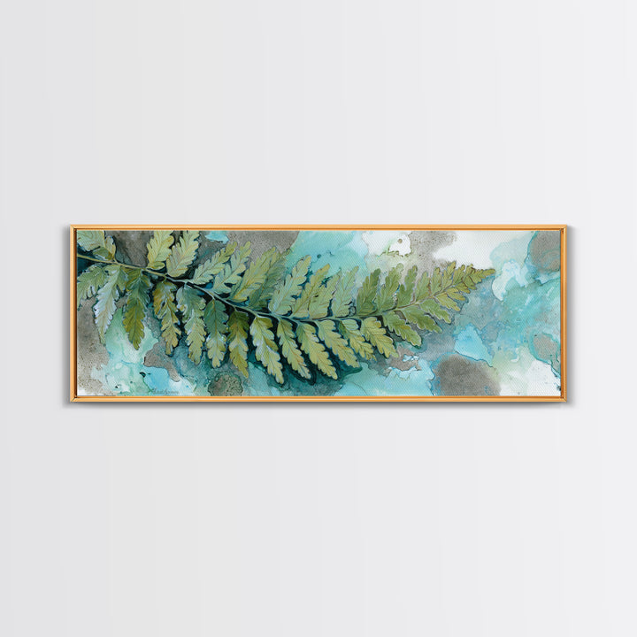 Green Fern Frond Closeup Canvas Print, Bathroom Art, Digital Wall Art, Bathroom Decor, Watercolor Art, Spa, Unique Wall Art, BAT-3x1-50