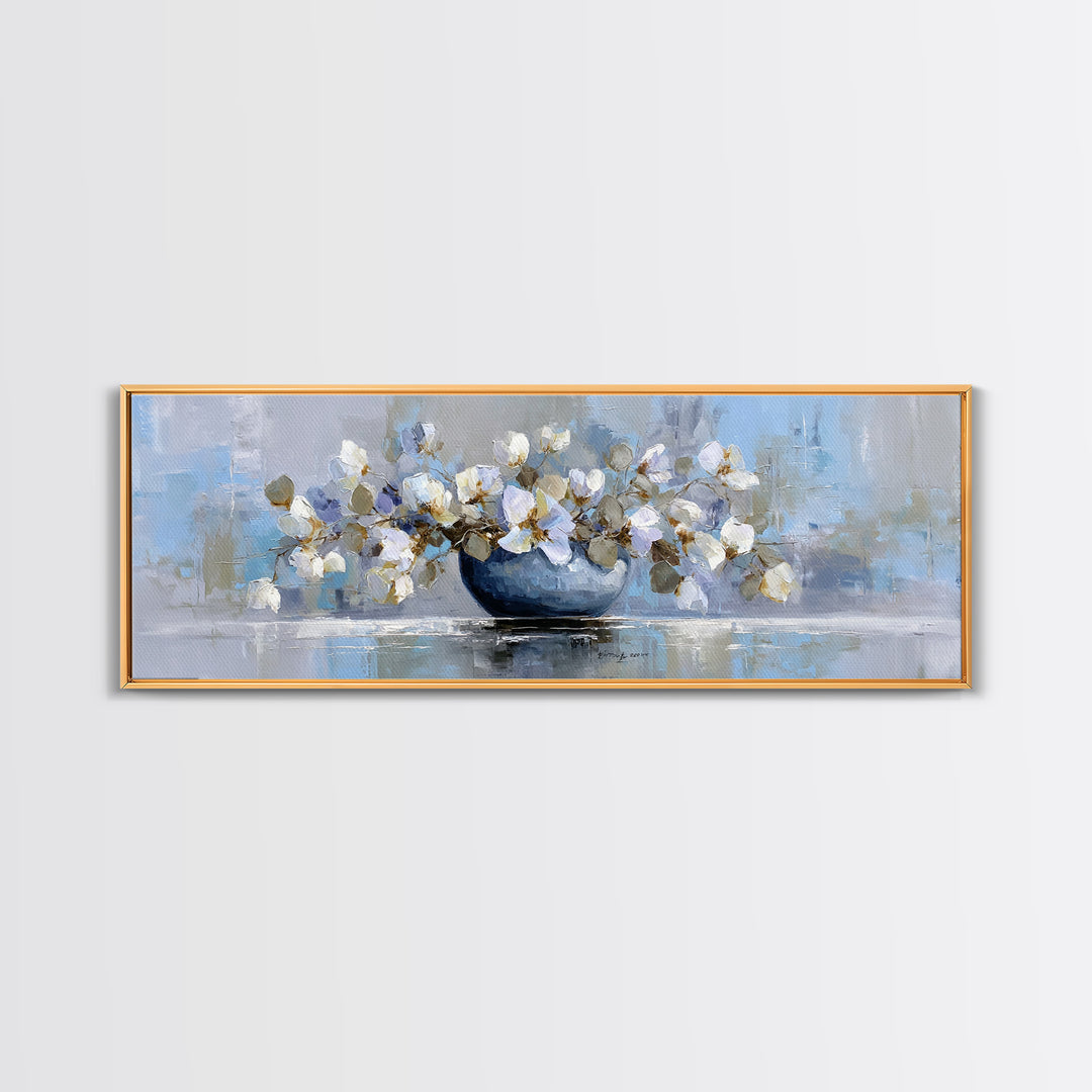 Lavender Sprigs in a Ceramic Vase Framed Canvas Print, Bathroom Art, Luxury Decor, Bathroom Decor, Abstract Art, Spa, BAT-3x1-52