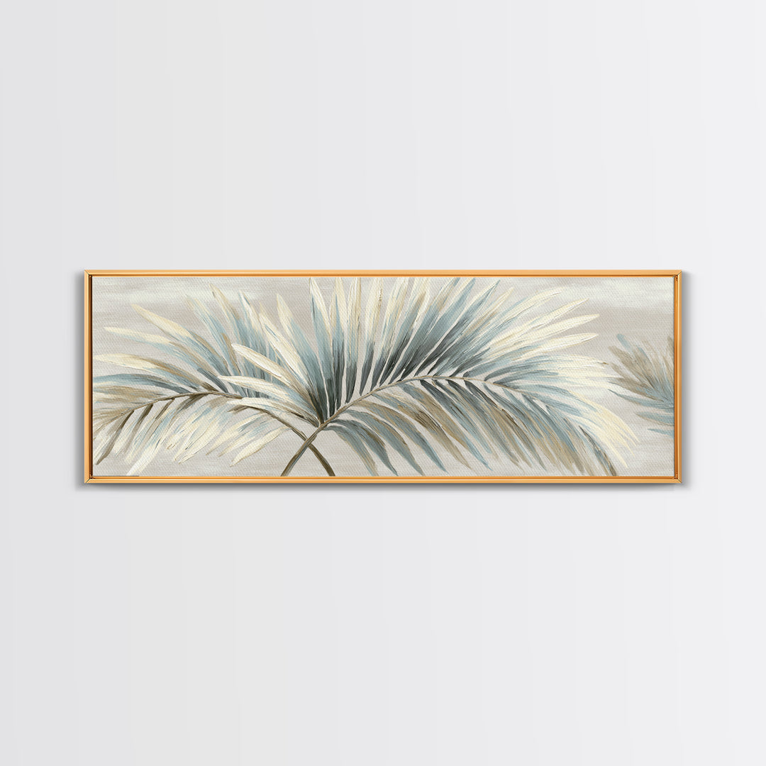 Simple Palm Frond on Off White Linen Framed Canvas Print, Bathroom Art, Boho Decor, Bathroom Decor, Abstract Art, Spa, BAT-3x1-63