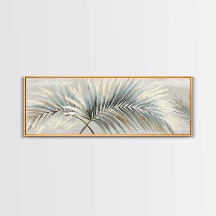 Simple Palm Frond on Off White Linen Framed Canvas Print, Bathroom Art, Boho Decor, Bathroom Decor, Abstract Art, Spa, BAT-3x1-63