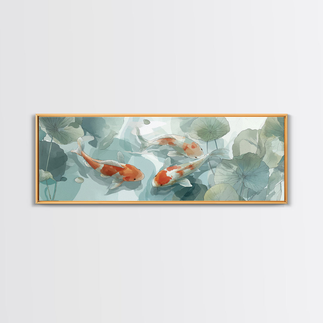 Minimal Koi Fish Swimming Through Clear Water Framed Canvas Print, Bathroom Art, Minimalist Decor, Bathroom Decor, Spa, BAT-3x1-72