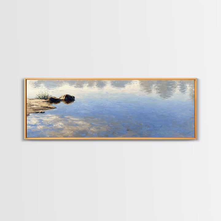 Misty Lake Scene Framed Canvas Print, Bathroom Art, Unique Wall Art, Bathroom Decor, Oil Painting, Spa, Gallery Decor, BAT-3x1-73
