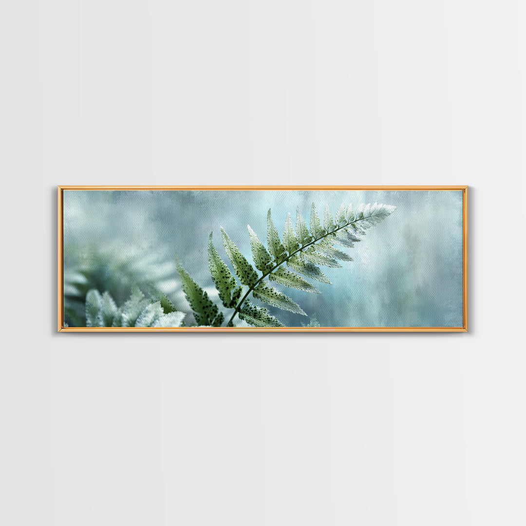 Green Fern Frond Closeup Framed Canvas Print, Bathroom Art, Framed Wall Art, Bathroom Decor, Oil Painting, Spa, BAT-3x1-74