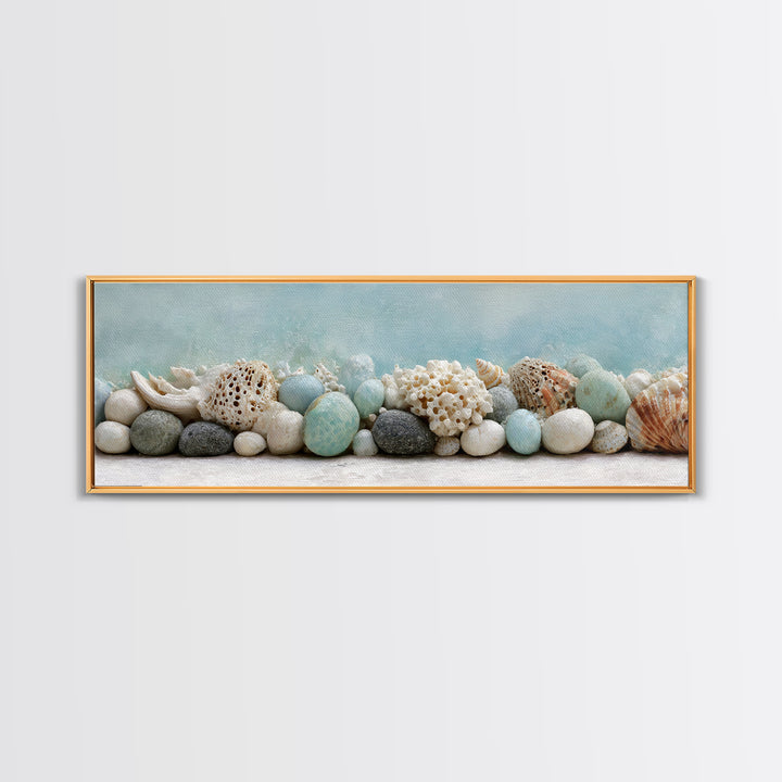 Coral and Shell Arrangement Canvas Print, Bathroom Art, Digital Wall Art, Bathroom Decor, Fine Art, Spa, Unique Wall Art, BAT-3x1-75