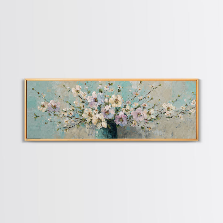 Lavender Sprigs in a Ceramic Vase Canvas Print, Bathroom Art, Contemporary Art, Bathroom Decor, Fine Art, Spa, Framed Wall Art, BAT-3x1-76