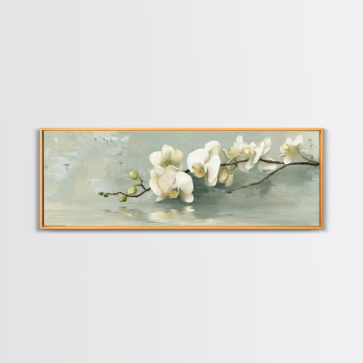 White Orchid on Warm Stone Background Canvas Print, Bathroom Art, Digital Art, Bathroom Decor, Oil Painting, Spa, BAT-3x1-92