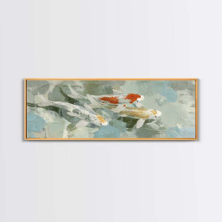 Minimal Koi Fish Swimming Through Clear Water Canvas Print, Bathroom Art, Bathroom Art Decor, Bathroom Decor, Fine Art, Spa, BAT-3x1-96