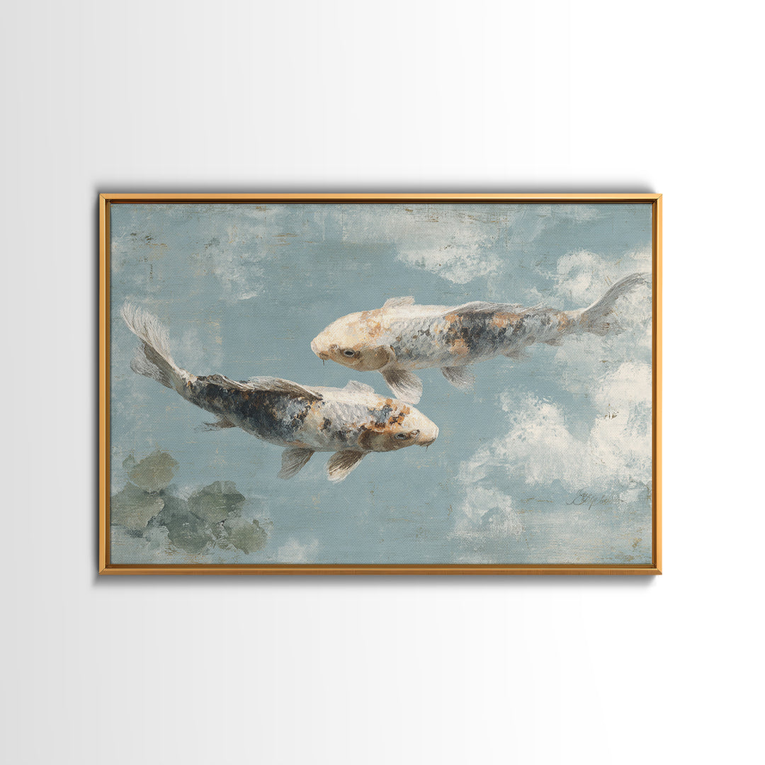 Minimal Koi Fish Swimming Through Clear Water Canvas Print, Bathroom Art, Digital Art, Bathroom Decor, Fine Art, Spa, BAT-3x2-12