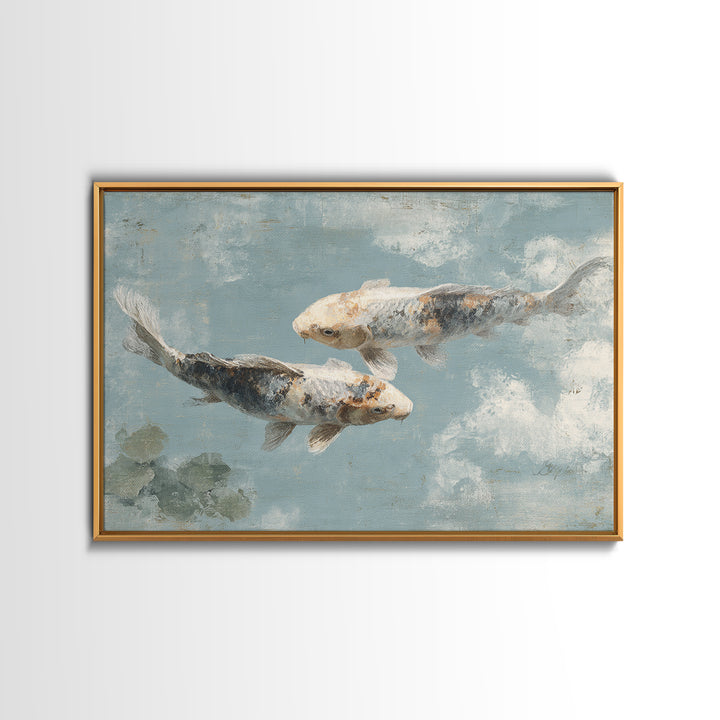 Minimal Koi Fish Swimming Through Clear Water Canvas Print, Bathroom Art, Digital Art, Bathroom Decor, Fine Art, Spa, BAT-3x2-12