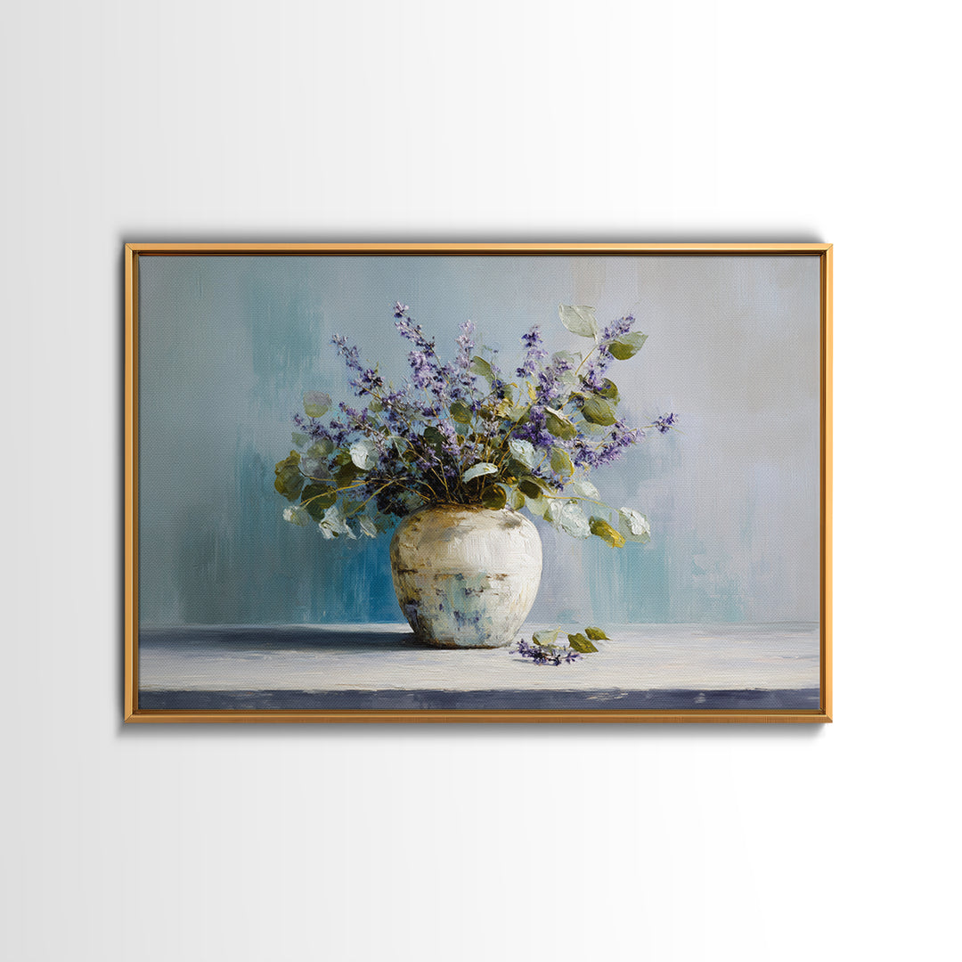 Lavender Sprigs in a Ceramic Vase Canvas Print, Bathroom Art, Printable, Bathroom Decor, Watercolor Art, Spa, Bathroom Prints, BAT-3x2-16