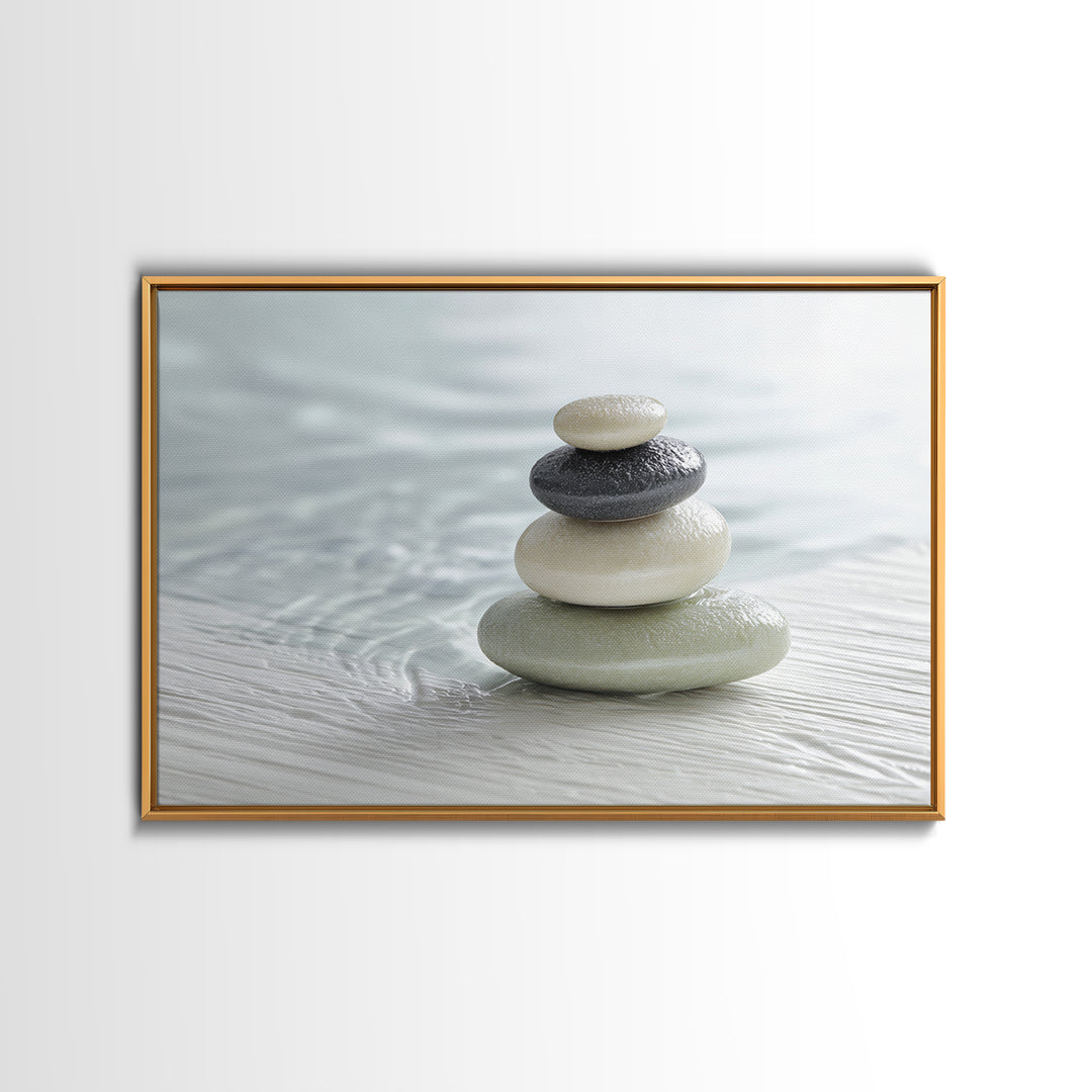 Monochrome Pebble Stack Canvas Print, Bathroom Art, Bathroom Wall Art, Bathroom Decor, Fine Art, Spa, Retro Wall Art, BAT-3x2-17