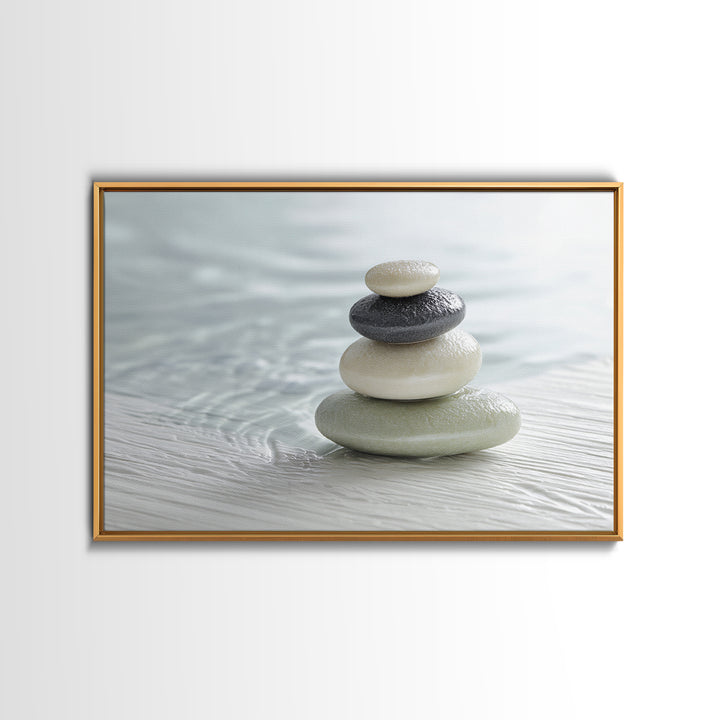 Monochrome Pebble Stack Canvas Print, Bathroom Art, Bathroom Wall Art, Bathroom Decor, Fine Art, Spa, Retro Wall Art, BAT-3x2-17
