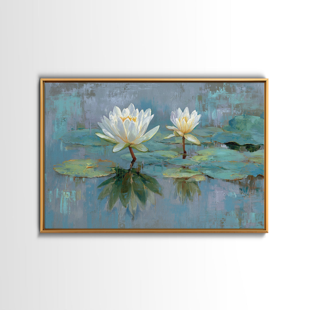 Lotus Flower Floating on Calm Water Framed Canvas Print, Bathroom Art, Digital Wall Art, Bathroom Decor, Fine Art, Spa, BAT-3x2-24