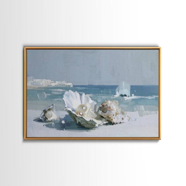 Oyster Shell Study Framed Canvas Print, Bathroom Art, Bathroom Decor, Oil Painting, Spa, Bathroom Accessories, Modern Art, BAT-3x2-50