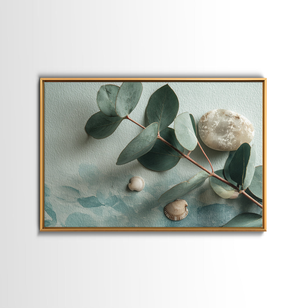 Spa Eucalyptus Branch Canvas Print, Bathroom Art, Wall Hanging, Bathroom Decor, Oil Painting, Spa, Modern Art, BAT-3x2-54