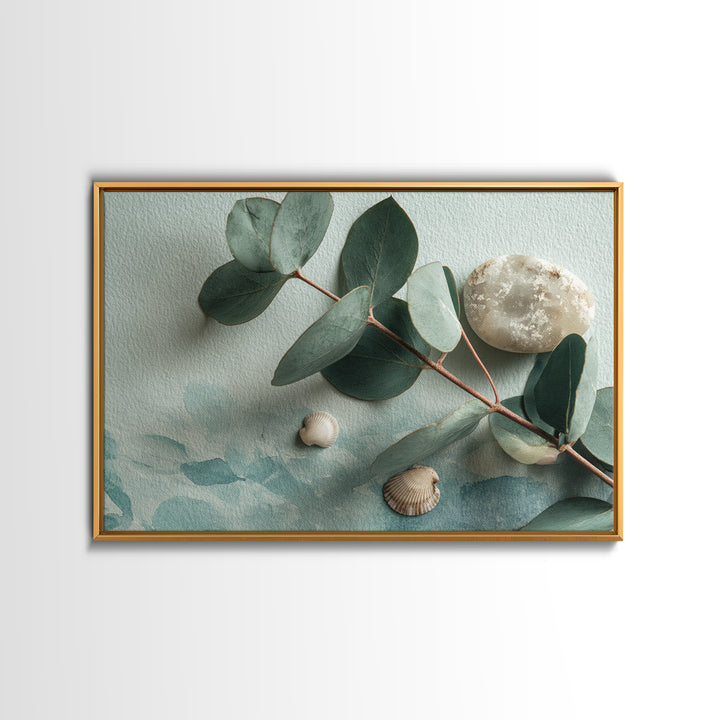 Spa Eucalyptus Branch Canvas Print, Bathroom Art, Wall Hanging, Bathroom Decor, Oil Painting, Spa, Modern Art, BAT-3x2-54
