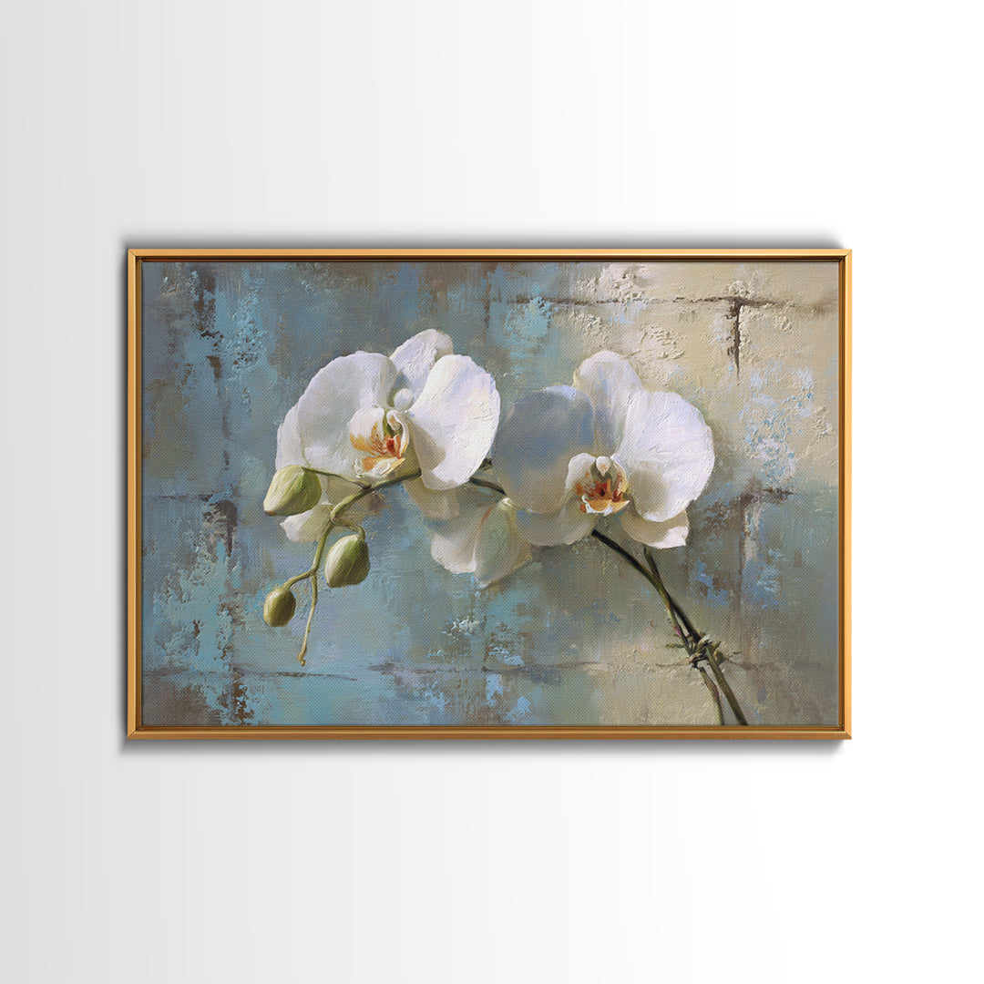 White Orchid on Warm Stone Background Canvas Print, Bathroom Art, Modern Wall Art, Bathroom Decor, Fine Art, Spa, Wall Decor, BAT-3x2-56