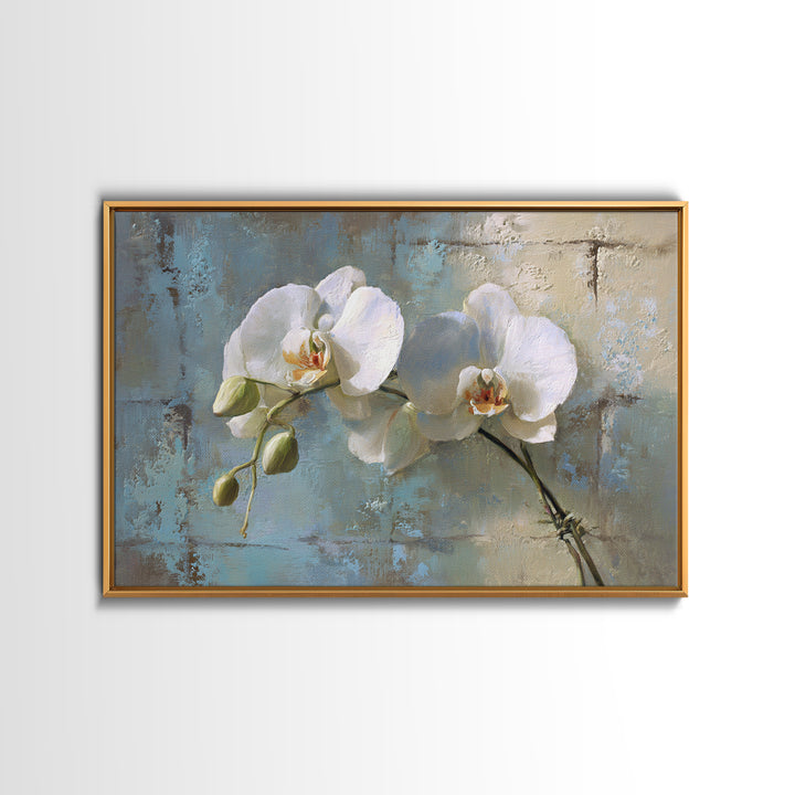 White Orchid on Warm Stone Background Canvas Print, Bathroom Art, Modern Wall Art, Bathroom Decor, Fine Art, Spa, Wall Decor, BAT-3x2-56