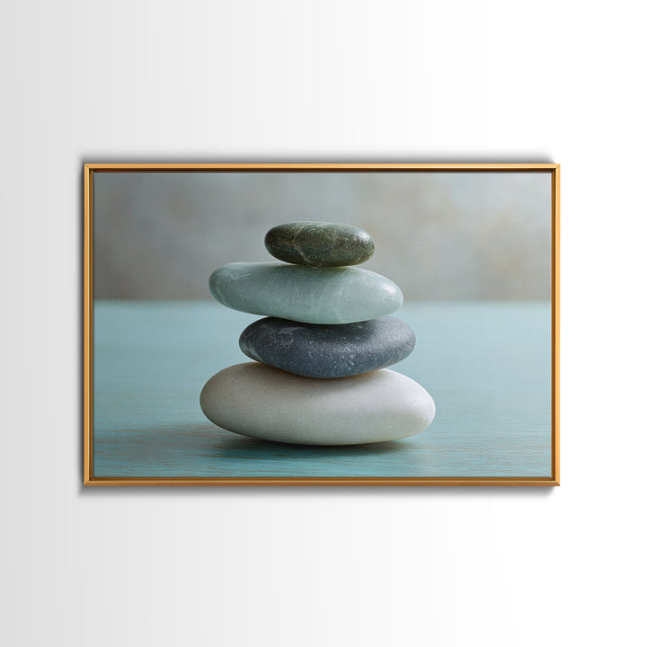 Monochrome Pebble Stack Framed Canvas Print, Bathroom Art, Bathroom Decor, Watercolor Art, Spa, Funny Bathroom Art, BAT-3x2-65