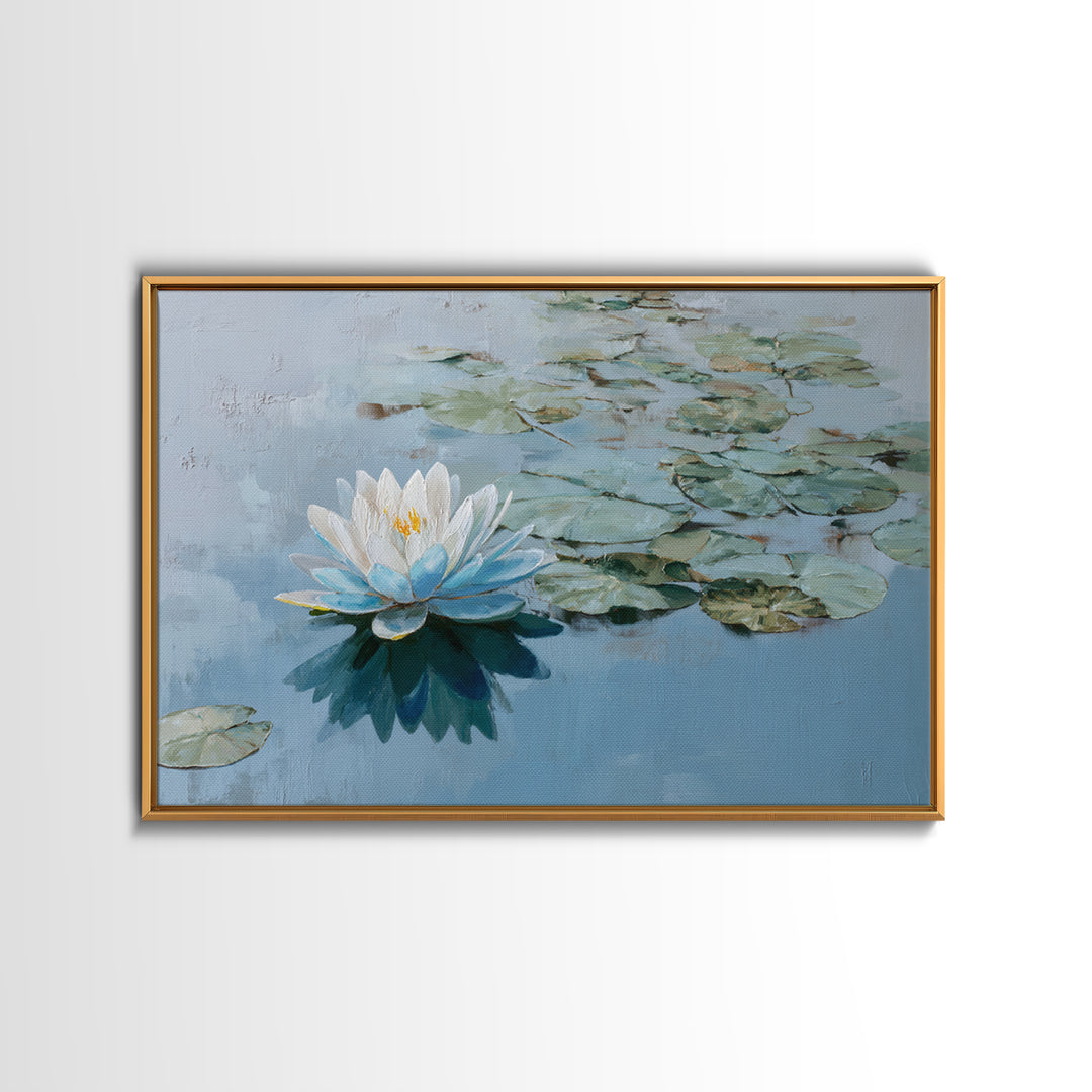 Lotus Flower Floating on Calm Water Canvas Print, Bathroom Art, Modern Art, Bathroom Decor, Watercolor Art, Spa, BAT-3x2-72