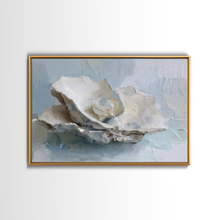 Oyster Shell Study Framed Canvas Print, Bathroom Art, Bathroom Decor, Oil Painting, Spa, Bathroom Accessories, Modern Art, BAT-3x2-74