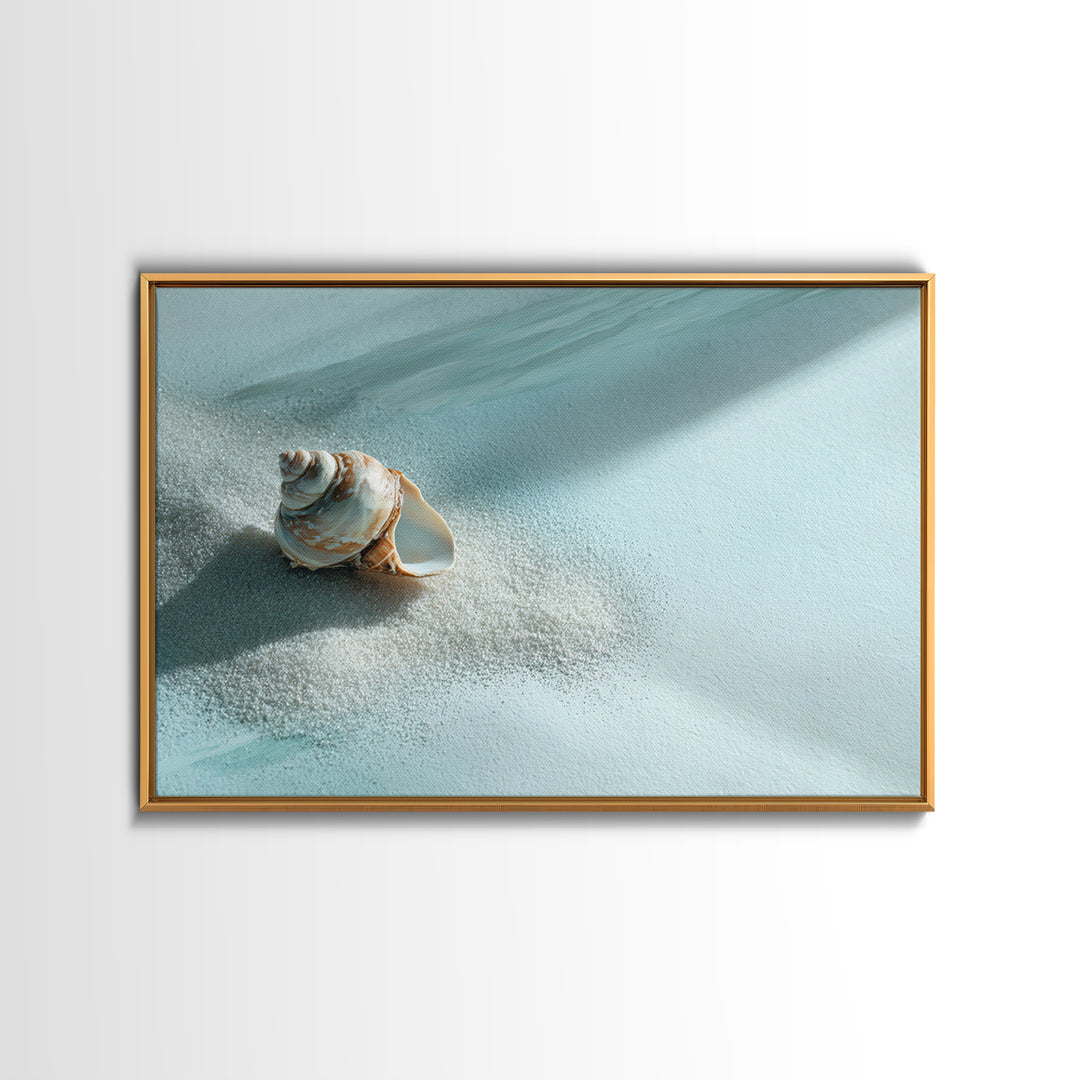 Minimal Seashell Still Life on Pale Sand Framed Canvas Print, Bathroom Art, Digital Print, Bathroom Decor, Watercolor Art, Spa, BAT-3x2-79