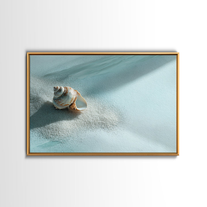Minimal Seashell Still Life on Pale Sand Framed Canvas Print, Bathroom Art, Digital Print, Bathroom Decor, Watercolor Art, Spa, BAT-3x2-79