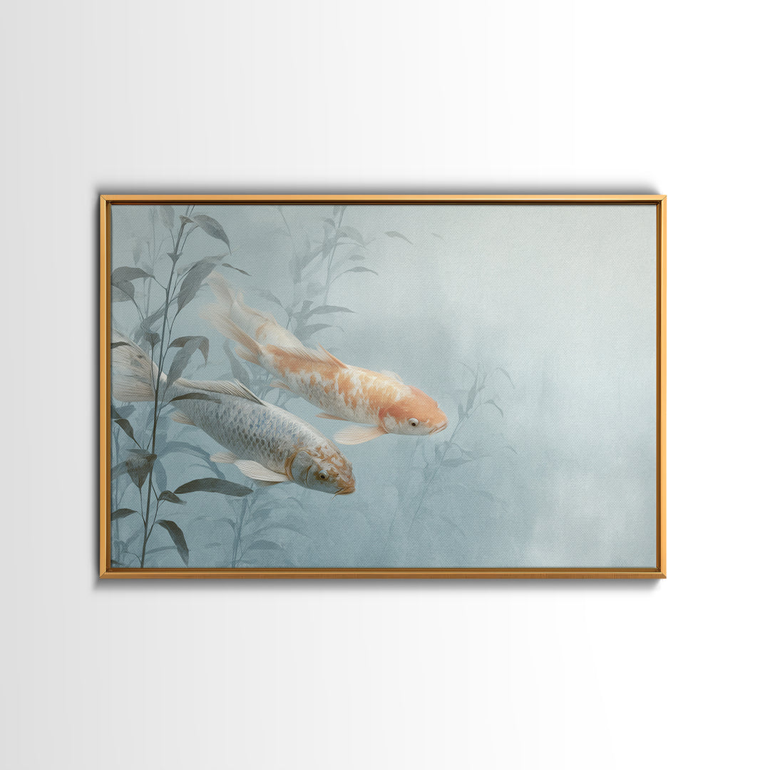 Minimal Koi Fish Swimming Through Clear Water Canvas Print, Bathroom Art, Bathroom Wallpaper, Bathroom Decor, Fine Art, Spa, BAT-3x2-84