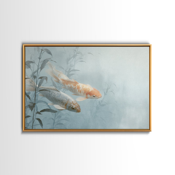 Minimal Koi Fish Swimming Through Clear Water Canvas Print, Bathroom Art, Bathroom Wallpaper, Bathroom Decor, Fine Art, Spa, BAT-3x2-84