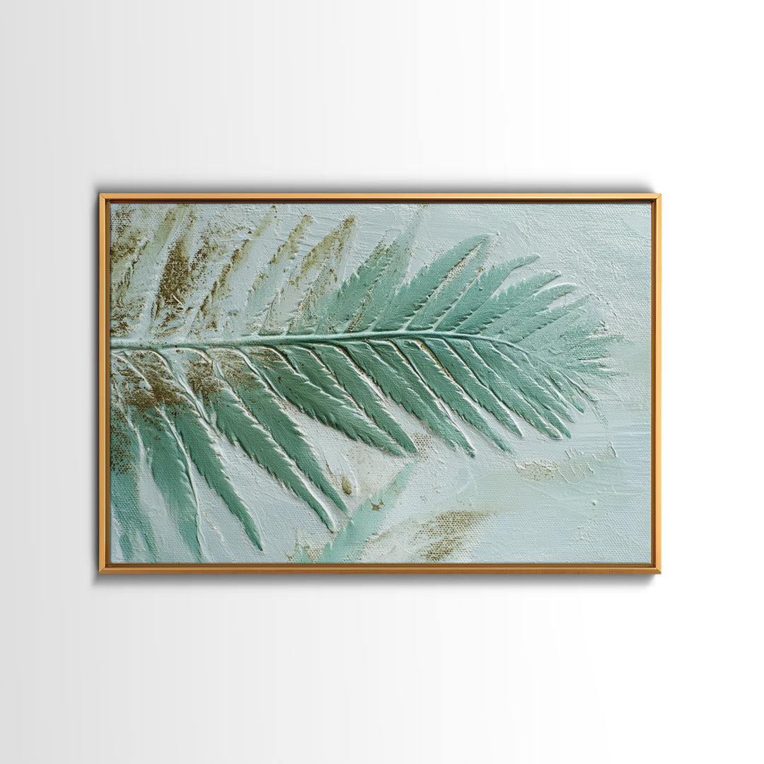 Green Fern Frond Closeup Framed Canvas Print, Bathroom Art, Dog Portrait, Bathroom Decor, Fine Art, Spa, Minimalist Wall Art, BAT-3x2-86