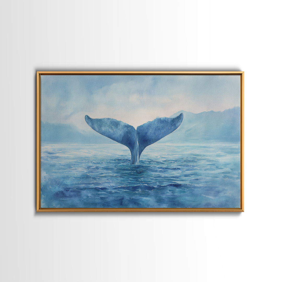 Watercolor Whale Tail Framed Canvas Print, Bathroom Art, Fine Art Print, Bathroom Decor, Fine Art, Spa, Poster, Digital Art, BAT-3x2-91