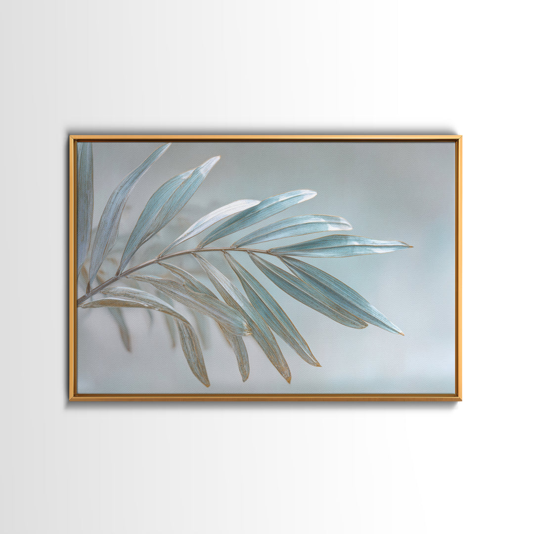 Simple Palm Frond on Off White Linen Framed Canvas Print, Bathroom Art, Gallery Decor, Bathroom Decor, Abstract Art, Spa, BAT-3x2-99