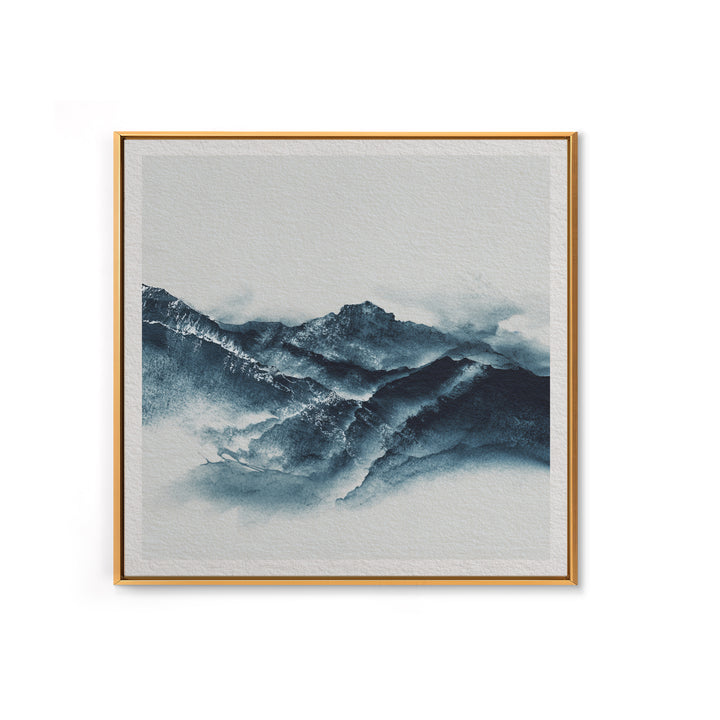 Black Ink Mountain Range Framed Canvas Print, Black and White Art, Canvas Print, Living Room Decor, Oil Painting, Monochrome, BAW-1x1-2