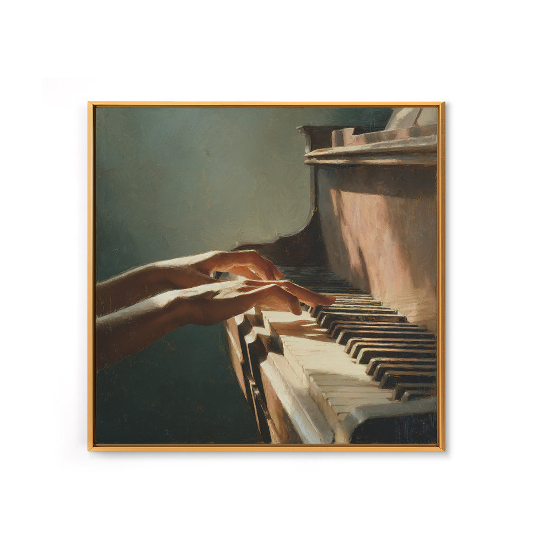 Piano Keys and Hands Canvas Print, Black and White Art, Modern Wall Art, Living Room Decor, Oil Painting, Monochrome, BAW-1x1-22