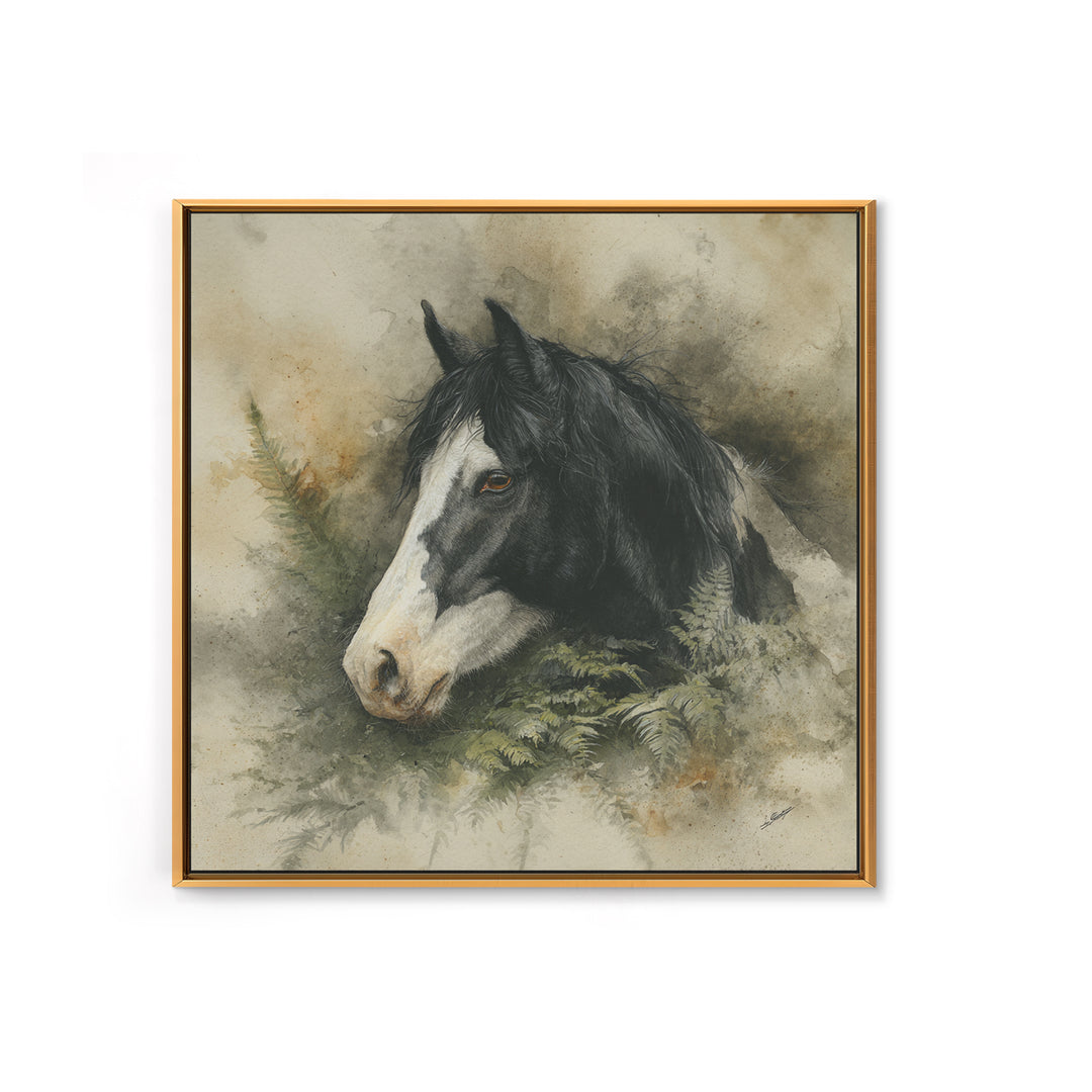 Black and White Wild Horse Portrait Framed Canvas Print, Black and White Art, Textured Painting, Living Room Decor, Monochrome, BAW-1x1-29
