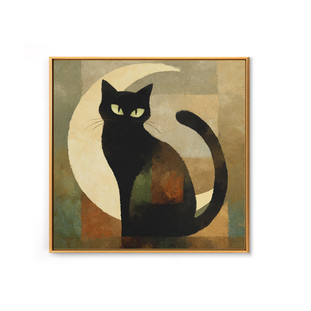 Black Cat Silhouette Framed Canvas Print, Black and White Art, Room Decor, Living Room Decor, Fine Art, Monochrome, Art Print, BAW-1x1-40
