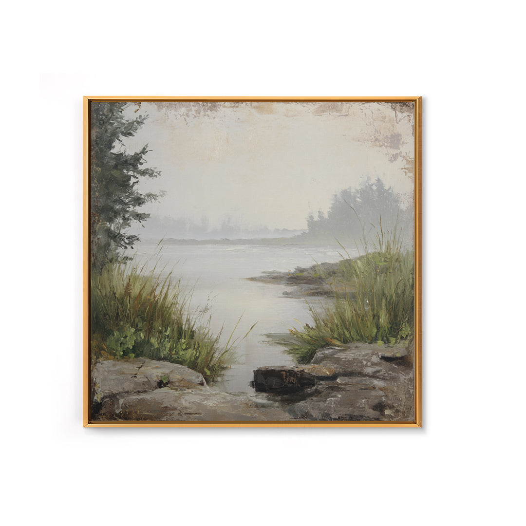 Misty Bridge Landscape Framed Canvas Print, Black and White Art, Modern Wall Art, Living Room Decor, Fine Art, Monochrome, BAW-1x1-43