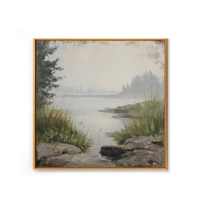 Misty Bridge Landscape Framed Canvas Print, Black and White Art, Modern Wall Art, Living Room Decor, Fine Art, Monochrome, BAW-1x1-43