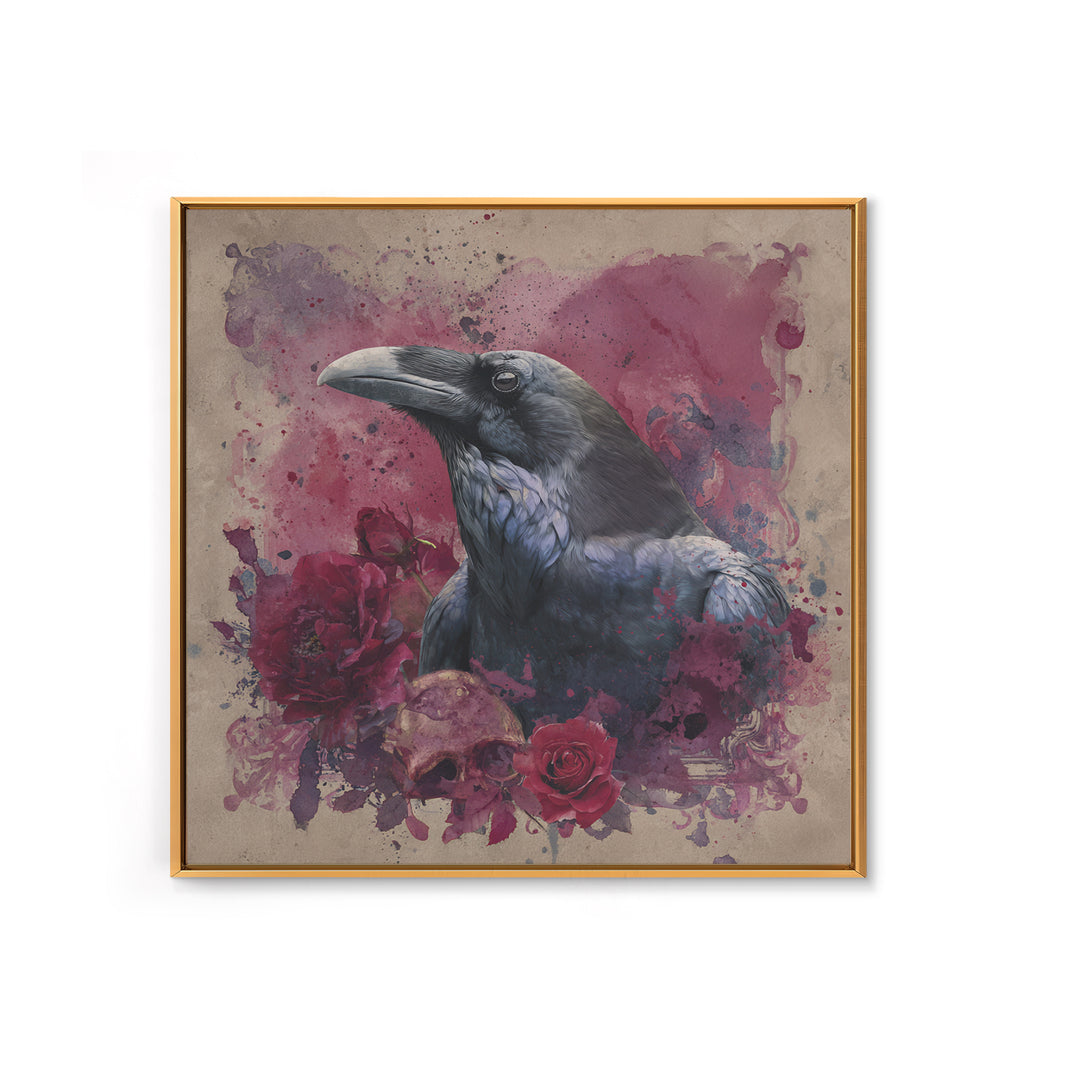 Ink Splatter Raven Composition Framed Canvas Print, Black and White Art, Printable Wall Art, Living Room Decor, Monochrome, BAW-1x1-44