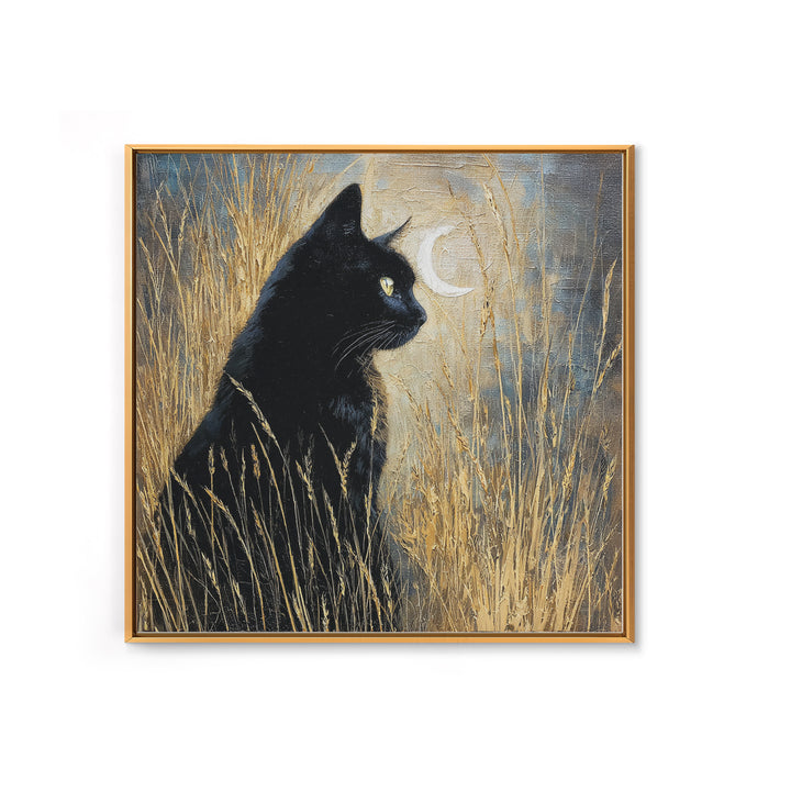 Black Cat Silhouette Framed Canvas Print, Black and White Art, Printable Art, Living Room Decor, Fine Art, Monochrome, BAW-1x1-64
